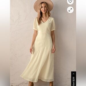 LULUS The Best Days Cream Swiss Dot Short Sleeve Maxi Dress